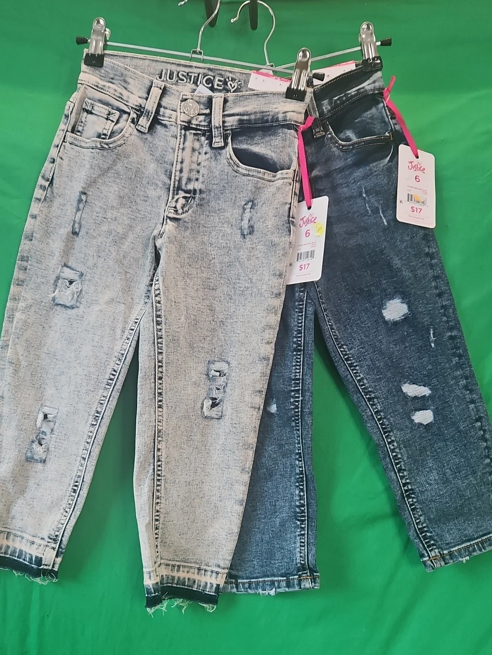 Justice Girls Distressed Light Wash and Dark Wash Denim Jeans